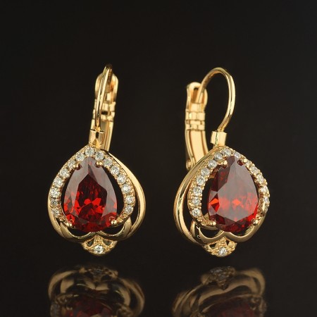 Позолочены серьги XP 9550-красный фото | Brulik