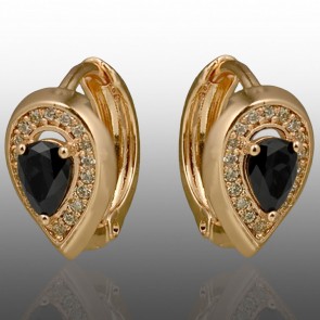 Позолочені сережки Xuping 24701-чорний фіаніт фото | Brulik