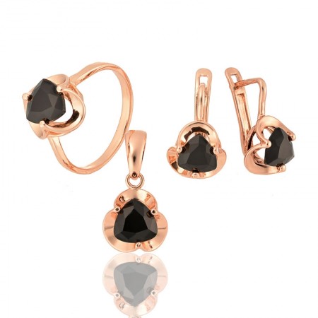 Позолоченный комплект Fallon 81200155-чёрные фианиты фото | Brulik