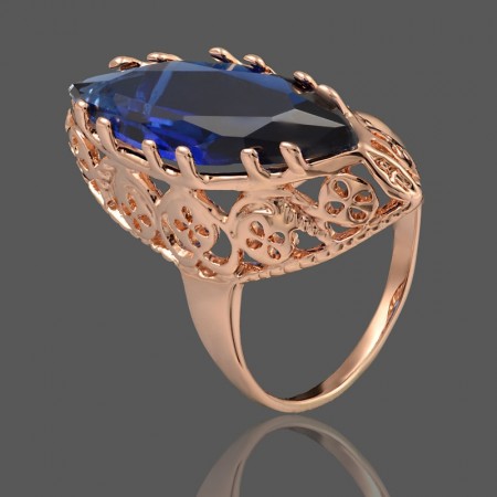 Позолочена каблучка Fallon 83200485-синій фіаніт фото | Brulik