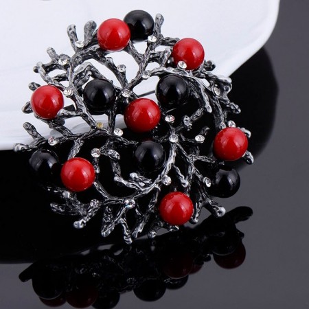 Стильная брошь-8425-красный фото | Brulik