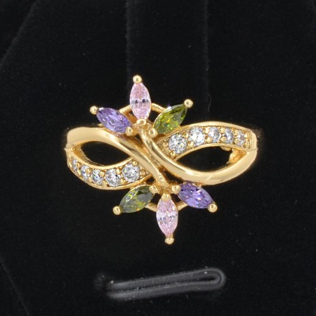 Обворожительное кольцо с фианитами 18К 10-1108-мультиколор фото | Brulik