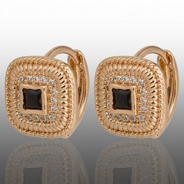 Позолочені сережки Xuping 24365-чорний фіаніт