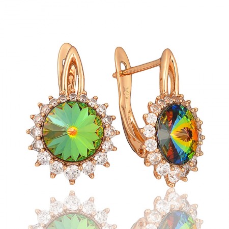 Позолоченные серьги Swarovski Xuping 21680- зеленый фианит фото | Brulik