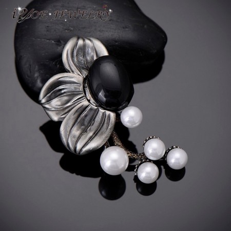 Брошь винтажная с черным  камнем 8706 фото | Brulik