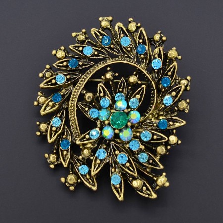 Позолоченная брошь с фианитами WC 741-28 фото | Brulik