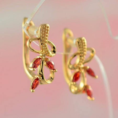 Роскошные серьги с красными фианитами XP 10-9108 фото | Brulik