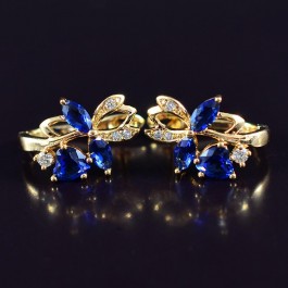 Позолоченные серьги с фианитами 18K 10-9361-синий