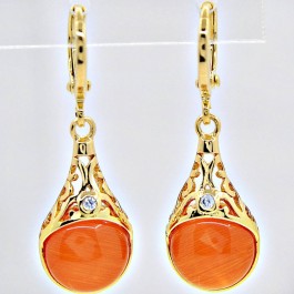 Позолоченные подвесные серьги ХР 29435-оранжевый