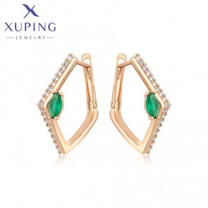 Позолочені сережки Xuping 24316-зелений фіаніт фото | Brulik