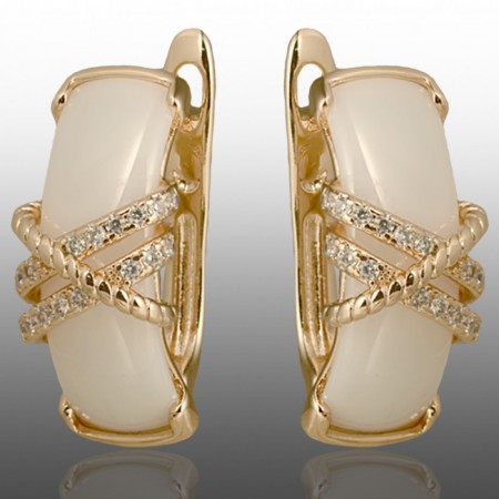 Позолочені сережки керамічні Xuping 24060-білі фото | Brulik