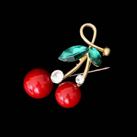 Позолоченная брошь "Вишенка" с фианитами HU 143-56 фото | Brulik