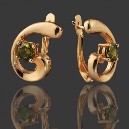 Позолоченные серьги Fallon 8225546-зеленый фото | Brulik