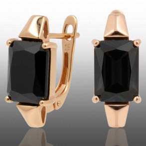 Позолочені сережки Xuping 24661-чорний фіаніт фото | Brulik