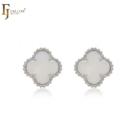 Сережки гвоздики у стилі Ван Кліф Fallon 42233006-білий фото | Brulik