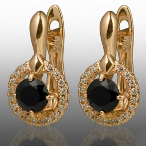 Позолочені сережки Xuping 24699-чорний фіаніт фото | Brulik