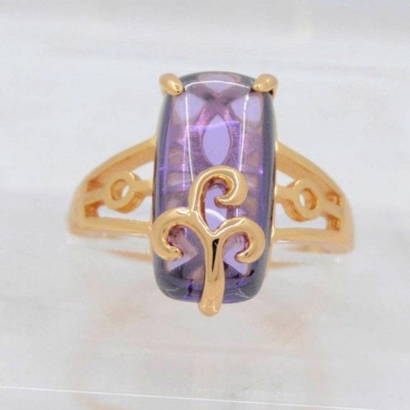 Колоритное кольцо в позолоте 10-1020-фиолетовый фото | Brulik