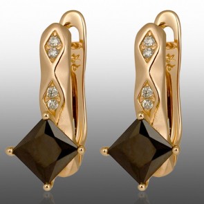 Позолочені сережки Xuping 24304-чорний фіаніт фото | Brulik