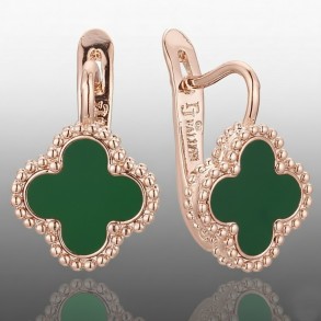 Позолочені сережки Fallon у стилі Ван Кліф 82202888-темно зелений фото | Brulik