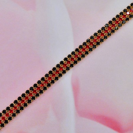 Позолоченный браслет с фианитами Xuping 10-7288- черно-красный фото | Brulik