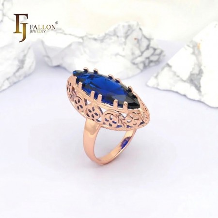 Позолочена каблучка Fallon 83200485-синій фіаніт фото | Brulik