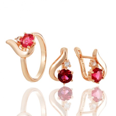 Позолоченный комплект Fallon 81200164-красные фианиты фото | Brulik