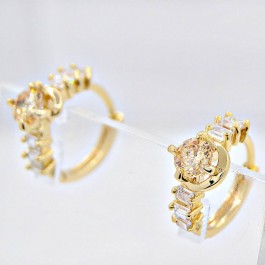 Великолепные серьги-колечки с фианитами 18К 90595-шампань