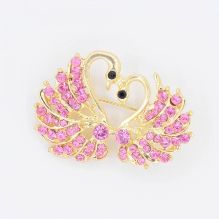 Брошь "Лебеди" с фианитами оптом А2-076-004 фото | Brulik