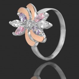 Серебряное кольцо с золотыми вставками 32