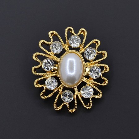 Позолоченная брошь с фианитами и жемчугом  234-76 фото | Brulik