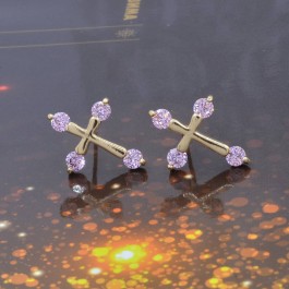 Прелестные серьги-гвоздики с фианитами 18К 10-2936-розовый