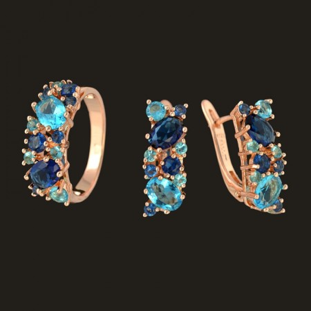 Позолоченный комплект  Fallon 81200351-синие фианиты(светлый) фото | Brulik