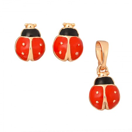 Позолоченный комплект "Божьи коровки" детский  Xuping 6492 фото | Brulik