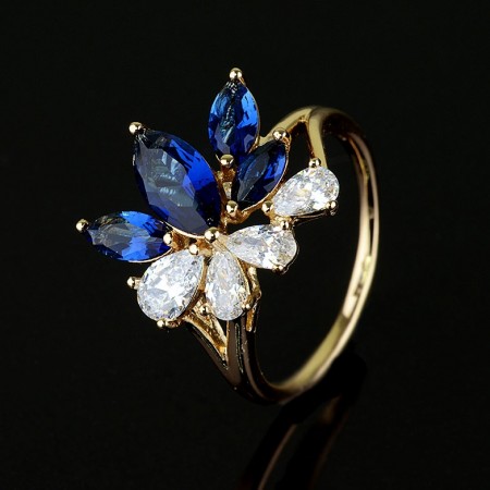 Позолоченное кольцо XP 1744-синий фото | Brulik