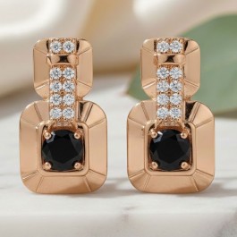 Позолочені сережки  Xuping 24051-чоринй фіаніт