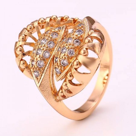 Потрясающее кольцо с фианитами в позолоте 12337 фото | Brulik