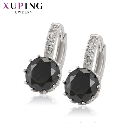 Серьги с фианитами Xuping 29132 - черные фианиты фото | Brulik