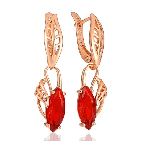 Позолочені сережки Fallon 82202725-червоні фіаніти фото | Brulik