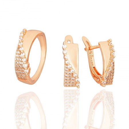 Позолоченный комплект Fallon 81200383-белые фианиты фото | Brulik