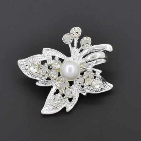 Необыкновенная брошь с фианитами и жемчугом MG 667-33 фото | Brulik