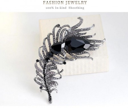 Брошь "Перо" 8504-черный фото | Brulik