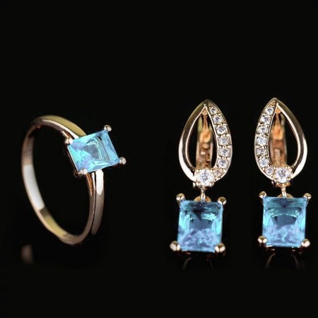 Позолоченный комплект Fallon 81200167-голубые фианиты фото | Brulik