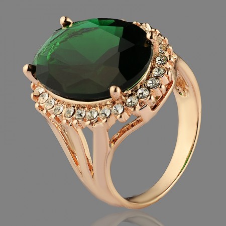Позолоченное кольцо Fallon 83200472-зеленый фианит фото | Brulik