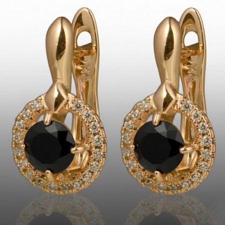 Позолочені сережки Xuping 24699-чорний фіаніт фото | Brulik