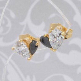 Бесподобные серьги-гвоздики с фианитами 18К 10-9013-черно-белый
