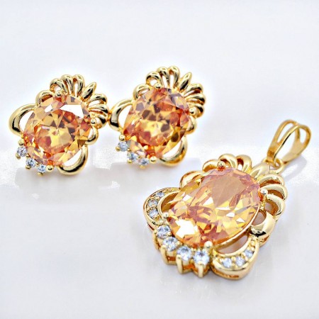 Яркий комплект с фианитами 18К 63228-шампань фото | Brulik