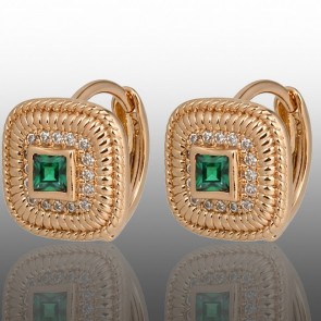 Позолочені сережки Xuping 24365-зелений фіаніт фото | Brulik