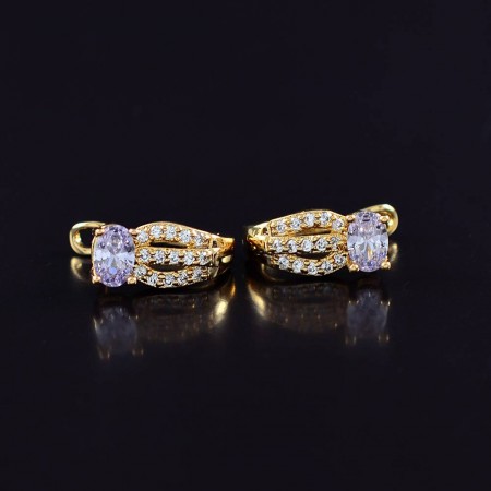 Позолоченные серьги с фианитами 18К 10-9282-лиловый фото | Brulik