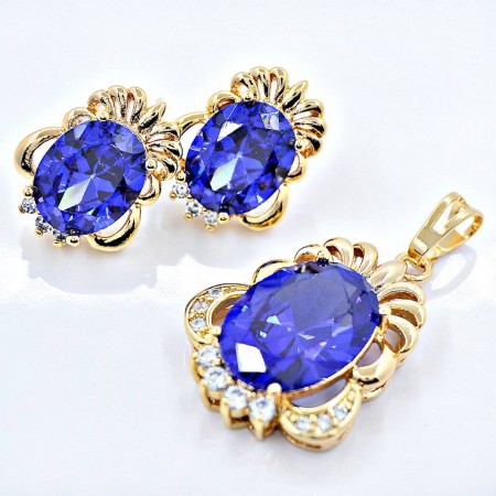 Яркий комплект с фианитами 18К 63228-синий фото | Brulik