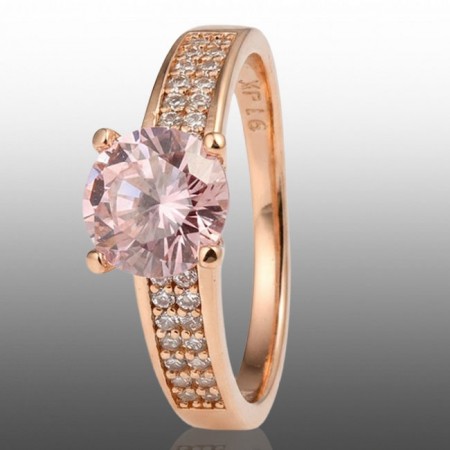 Позолочена каблучка Xuping 10950-рожевий фіаніт фото | Brulik